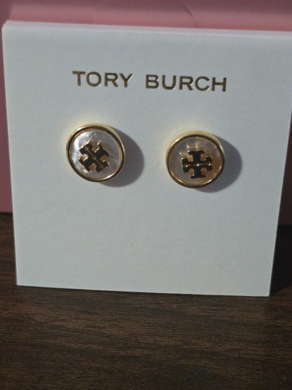 Tory Burch Kira Mother-of-Pearl Gold Stud Earrings